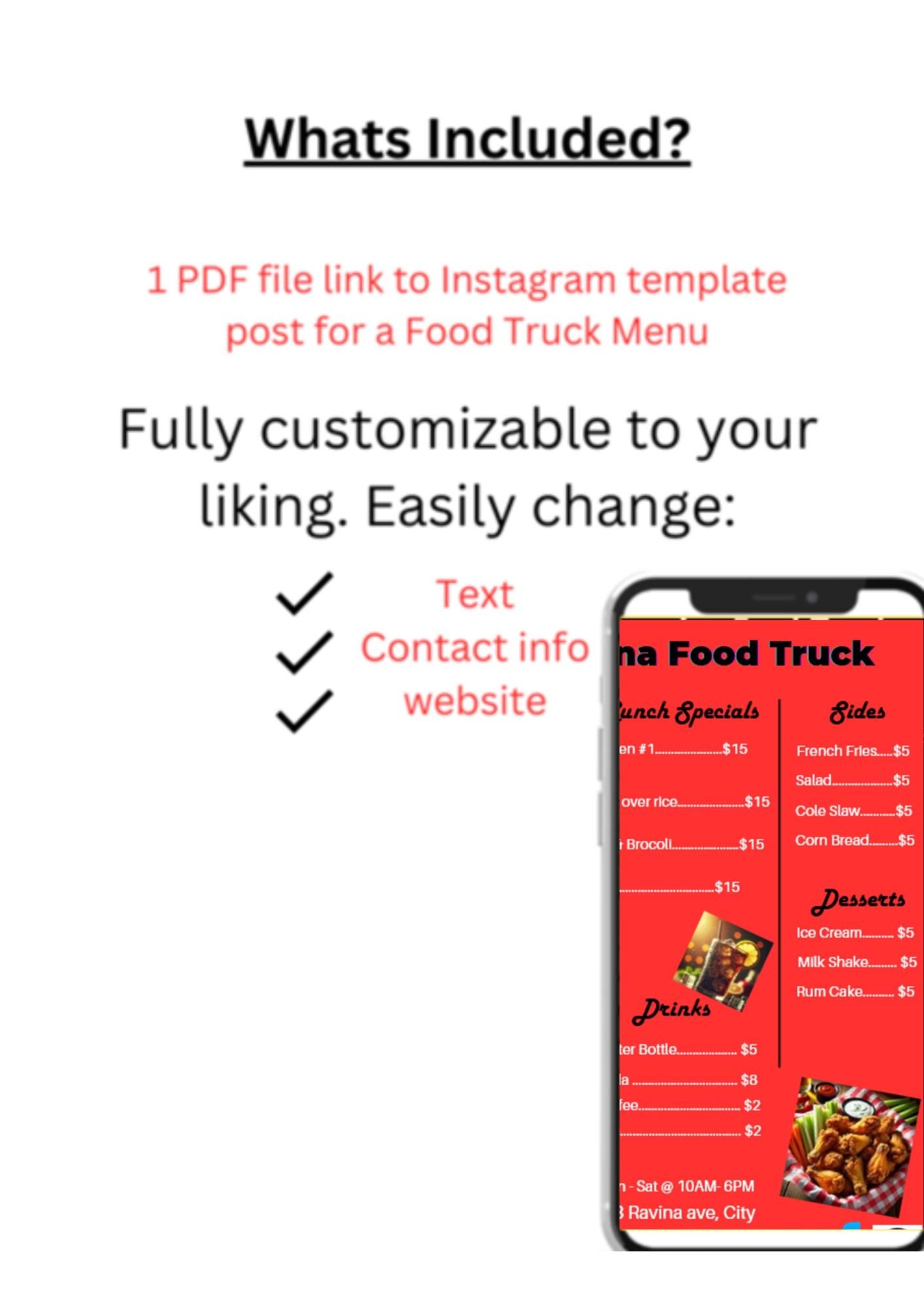 Plantilla de menú de comida americana personalizable | Compatible con Canva. Incluye vista previa de video. Crea menús dignos de Instagram con esta plantilla.