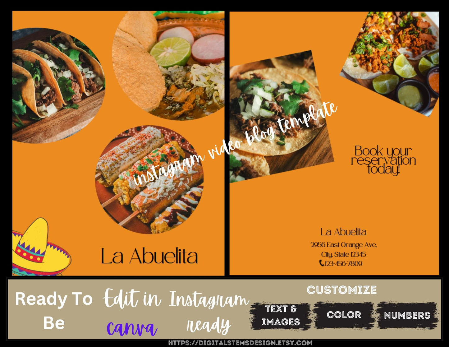¡Plantilla editable de Canva para destacar tus reseñas de restaurantes en Instagram! #FoodBloggersUnite