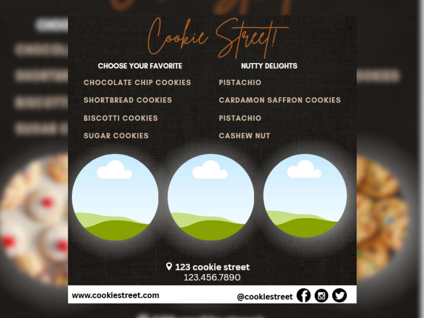 Plantilla editable de volante de menú de galletas para Instagram | Volante para negocios de galletas | Descarga digital de Canva