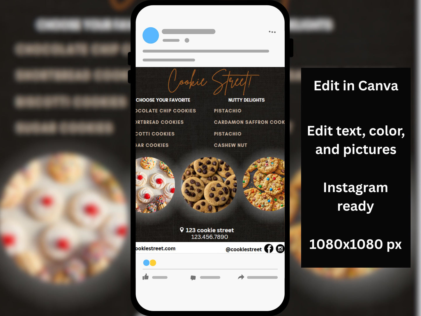 Plantilla editable de volante de menú de galletas para Instagram | Volante para negocios de galletas | Descarga digital de Canva