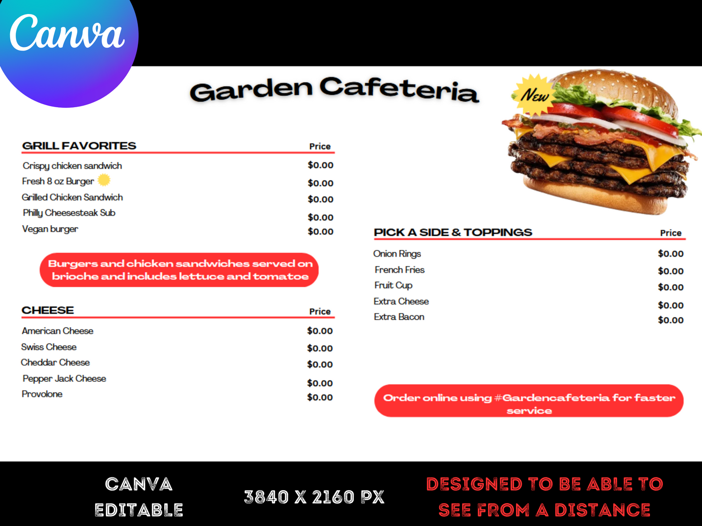Cafeteria Menu Board Canva Template l Customized Cafeteria Menu l Personalized Menu For Any Business l TV Menu Board l 4K Cafeteria Menu