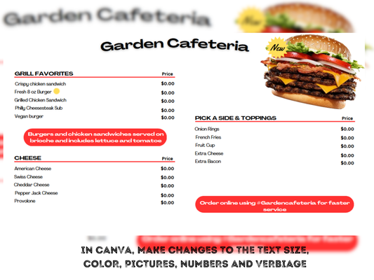 Cafeteria Menu Board Canva Template l Customized Cafeteria Menu l Personalized Menu For Any Business l TV Menu Board l 4K Cafeteria Menu