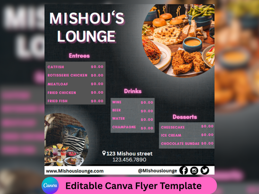 Dinner Lounge Flyer, Canva Dinner Template, Editable Canva Template, Food flyer, Editable 8"x8" Dinner Flyer