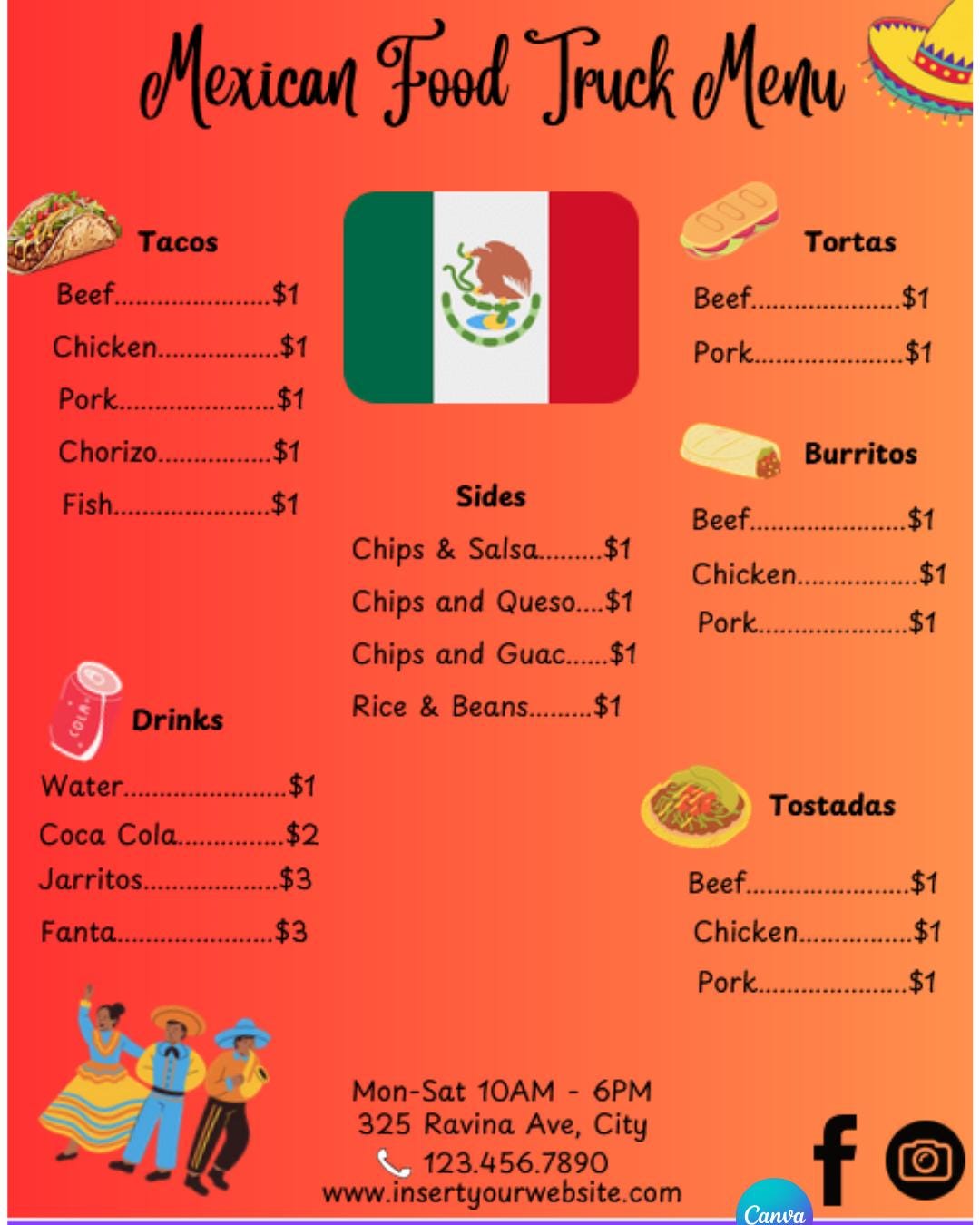 Crea menús dignos de Instagram con esta plantilla de video de 5 segundos. Plantilla de menú de comida mexicana personalizable | Compatible con Canva