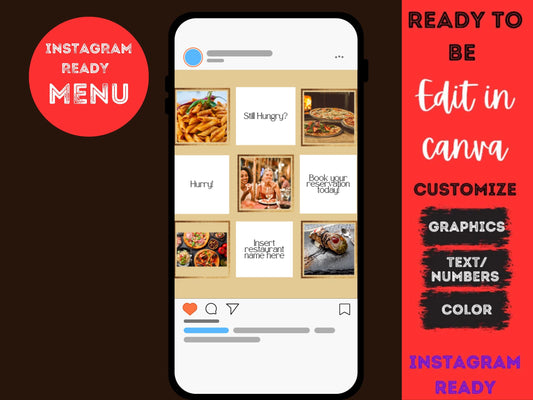 Plantilla personalizable para blog gastronómico de Instagram. Plantilla de vídeo editable para blog gastronómico de Instagram. Editable en Canva. #restaurantreview #instagram