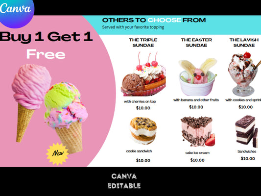 Plantilla editable para menú de helados, menú de helados, menú de helados de restaurante, menú de camión de helados, menú de TV, menú 4K