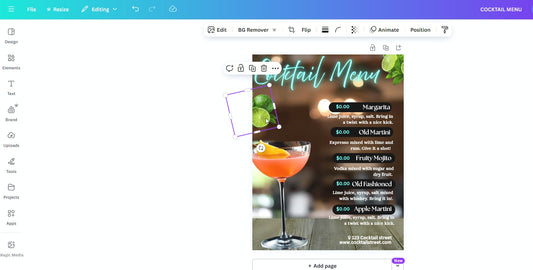 Cocktail Menu Canva Template l Customized Cocktail Menu l Personalized Cocktail Menu For Your Business